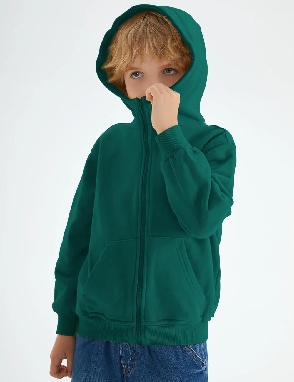 Spring&Gege Boys Full Zip Hoodies High Neck Mid-weight Fleece Hooded Sweatshirts for Children