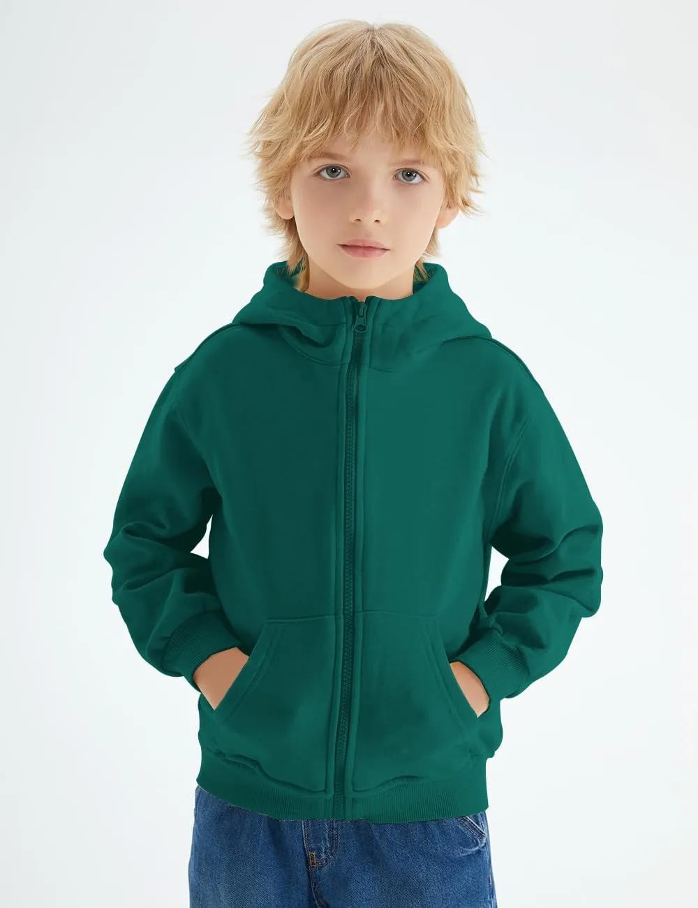 Spring&Gege Boys Full Zip Hoodies High Neck Mid-weight Fleece Hooded Sweatshirts for Children