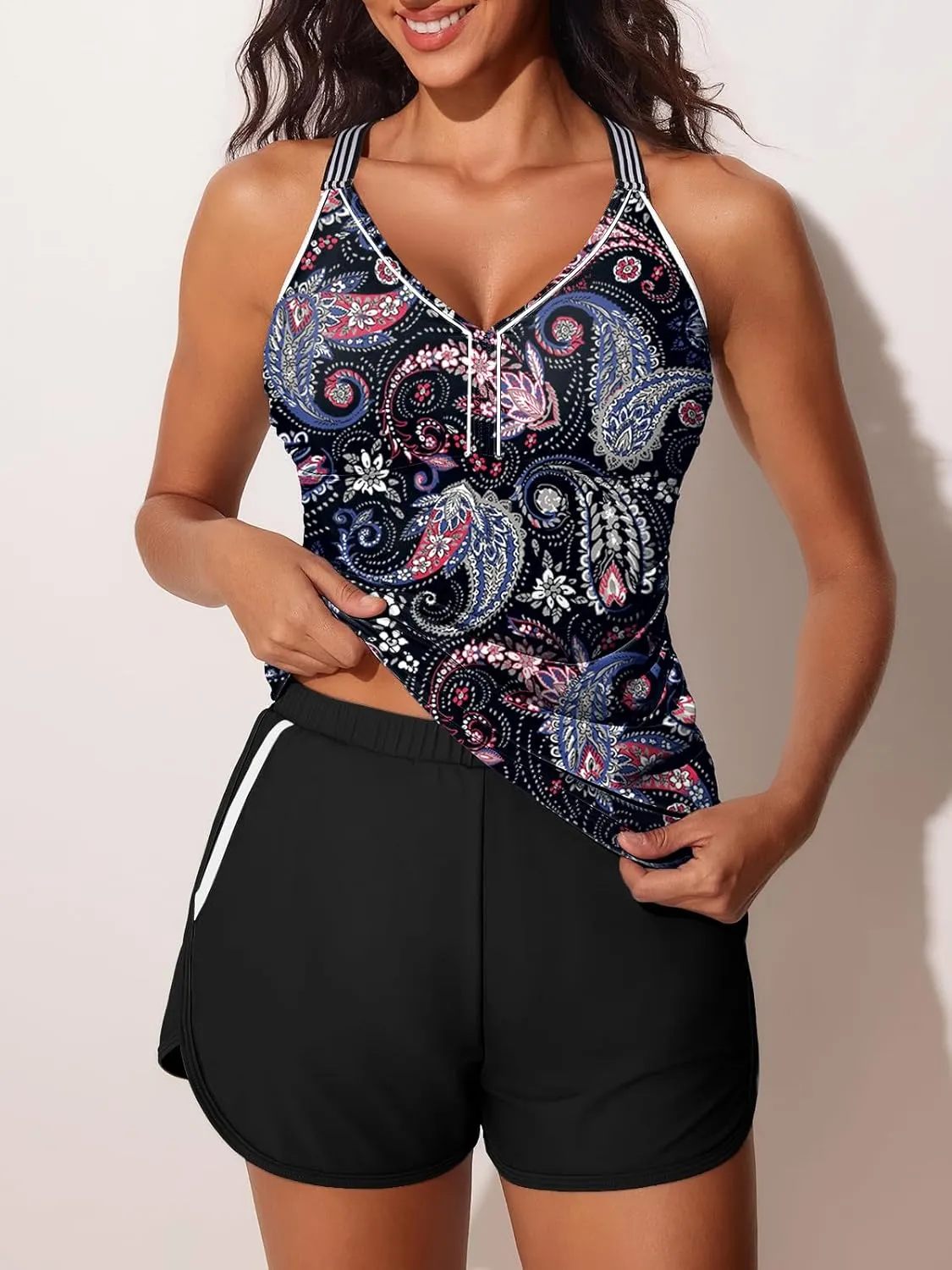 Summer Mae Modest Tankini Swimsuits for Women 2025 Two Piece Bathing Suits with Sporty Pockets Boy Shorts for Tummy Control