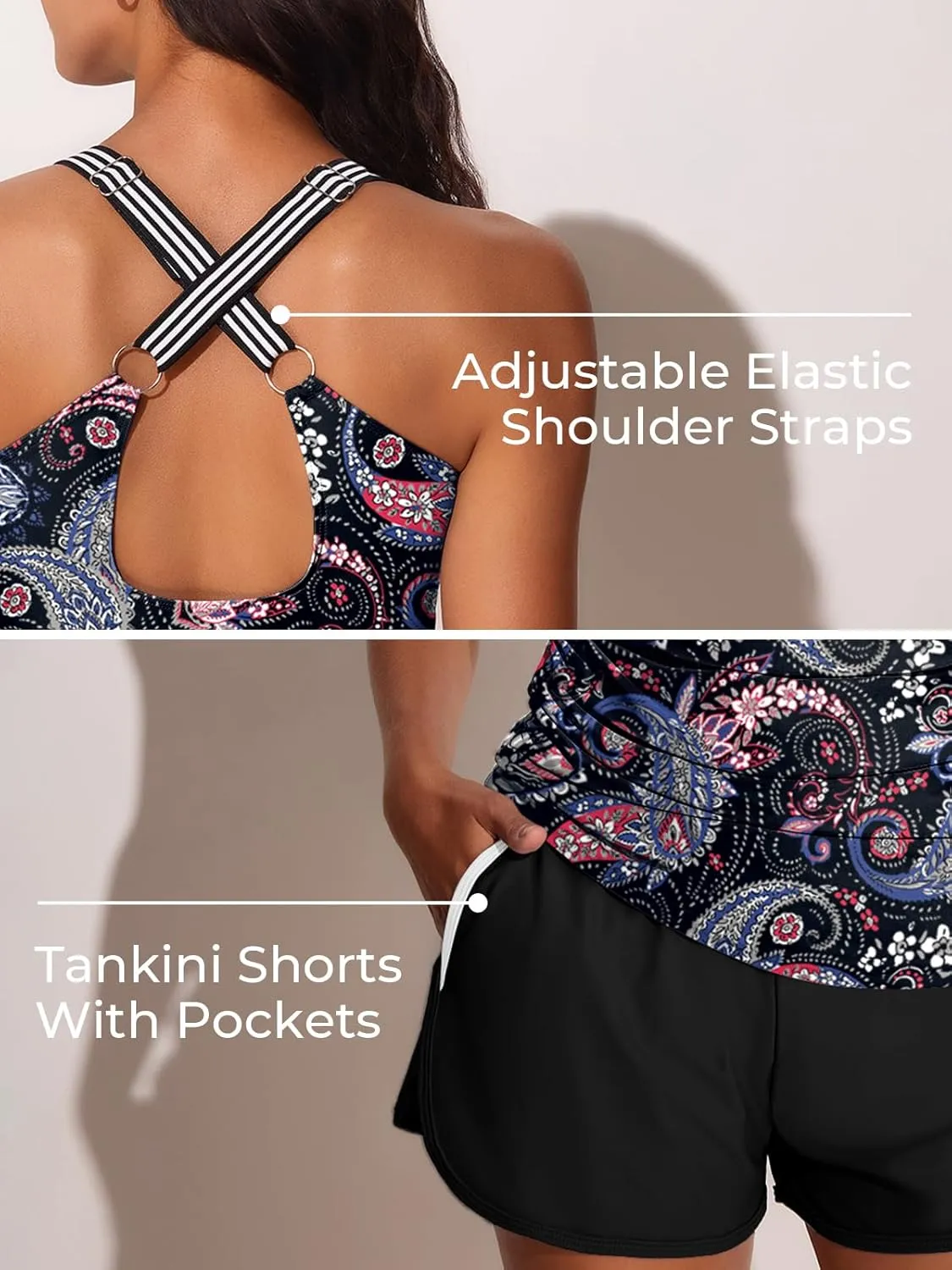 Summer Mae Modest Tankini Swimsuits for Women 2025 Two Piece Bathing Suits with Sporty Pockets Boy Shorts for Tummy Control