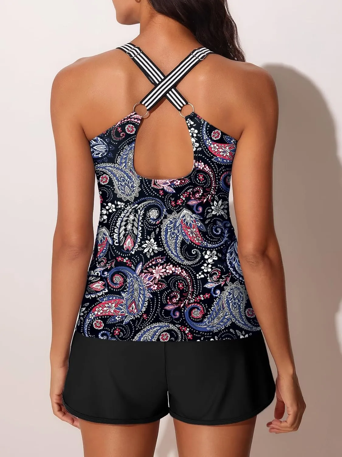 Summer Mae Modest Tankini Swimsuits for Women 2025 Two Piece Bathing Suits with Sporty Pockets Boy Shorts for Tummy Control
