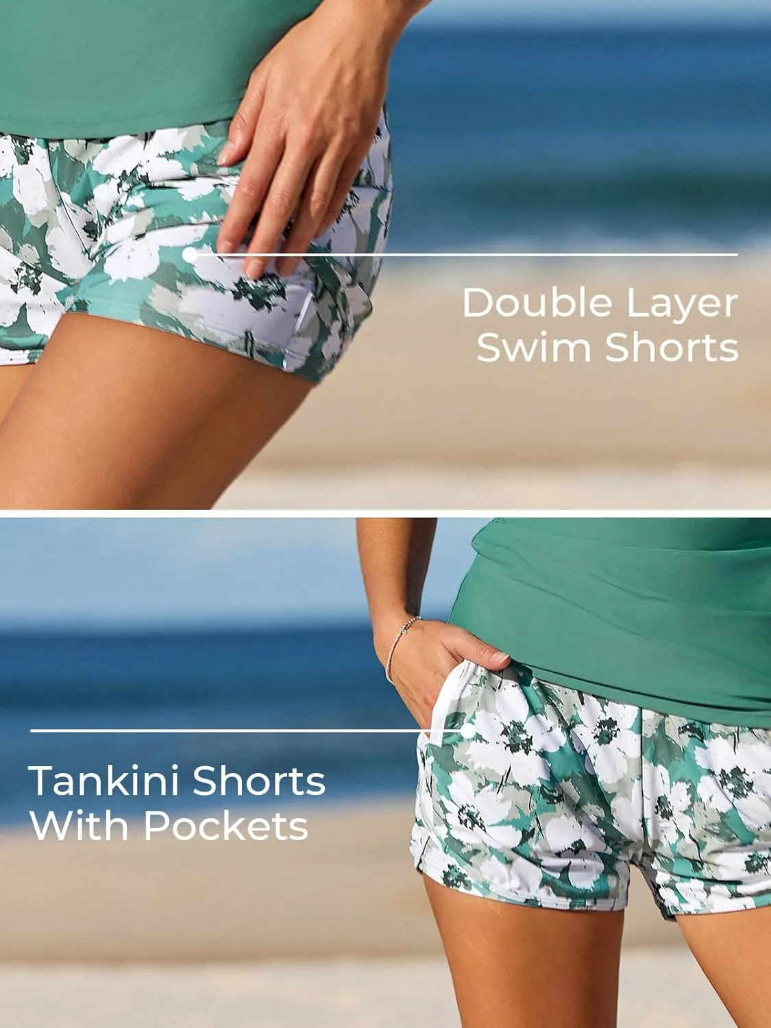 Summer Mae Modest Tankini Swimsuits for Women 2025 Two Piece Bathing Suits with Sporty Pockets Boy Shorts for Tummy Control