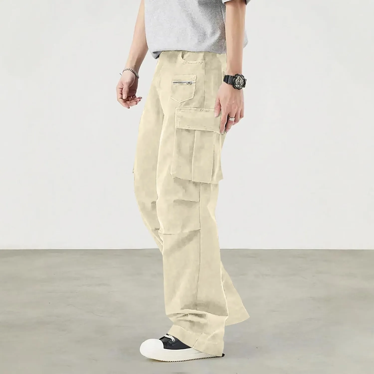 Sweatpants for Men Sport Tapered Classic Jogger Mens Split Ripstop Slim Fit Joggers Elasticated Waist Solid Slacks