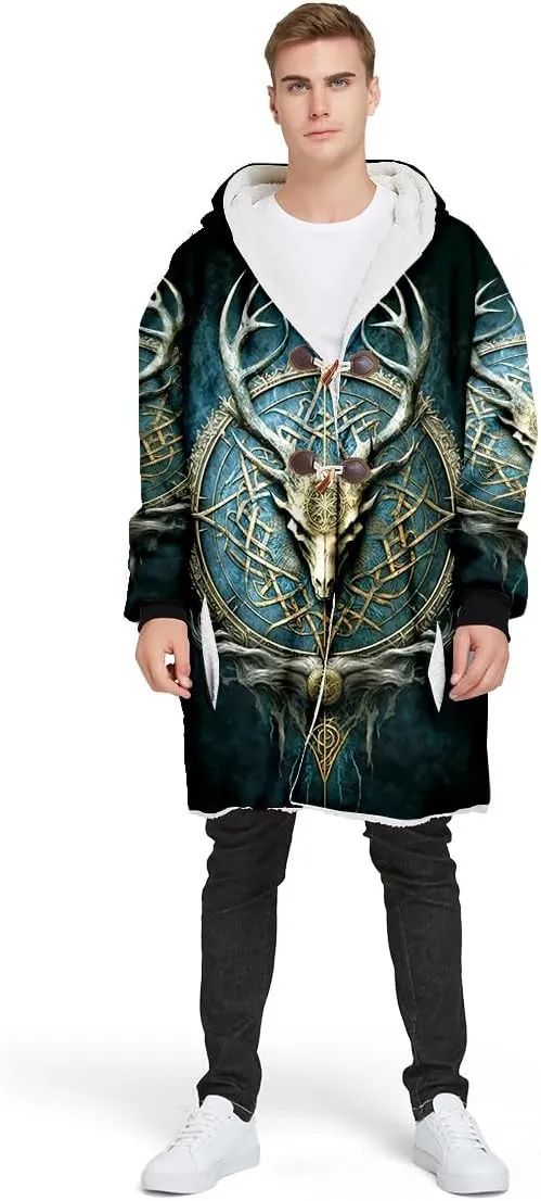 Symbol Tattoo Raven Odin Viking Overcoat 3D All Over Print Thick Warm Hooded Cloak Men Windproof Fleece Jacket