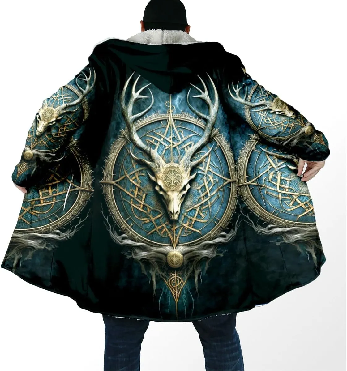 Symbol Tattoo Raven Odin Viking Overcoat 3D All Over Print Thick Warm Hooded Cloak Men Windproof Fleece Jacket