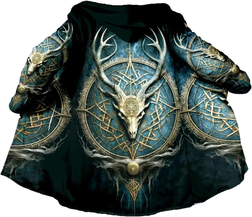 Symbol Tattoo Raven Odin Viking Overcoat 3D All Over Print Thick Warm Hooded Cloak Men Windproof Fleece Jacket
