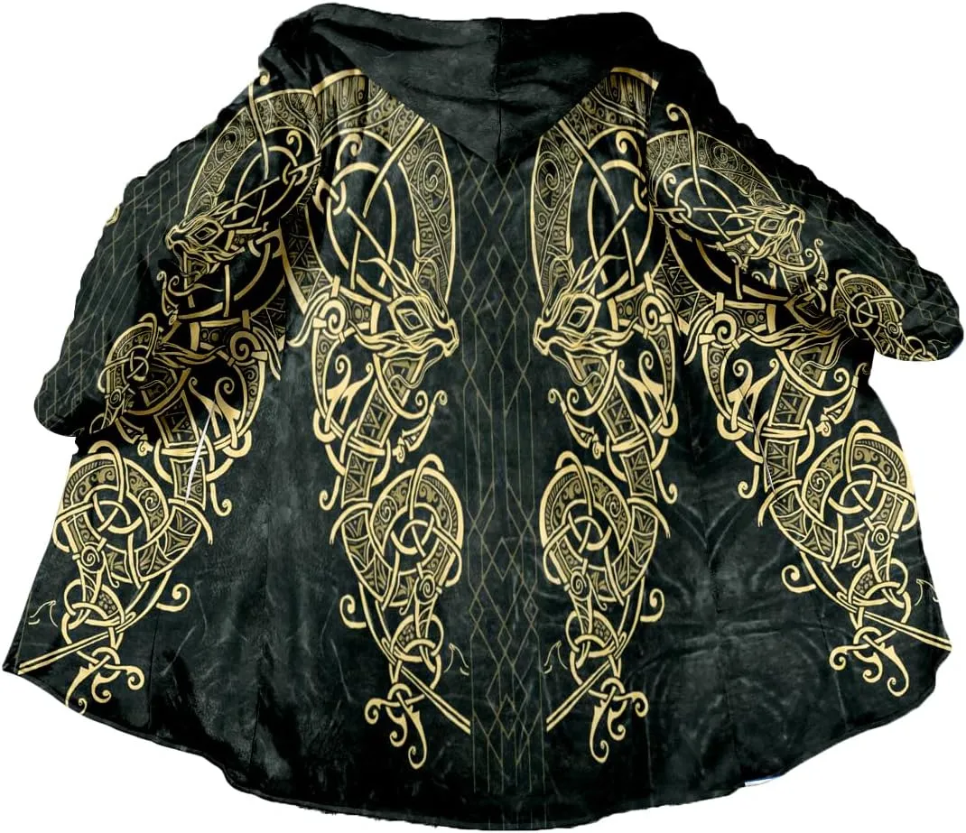 Symbol Tattoo Raven Odin Viking Overcoat 3D All Over Print Thick Warm Hooded Cloak Men Windproof Fleece Jacket