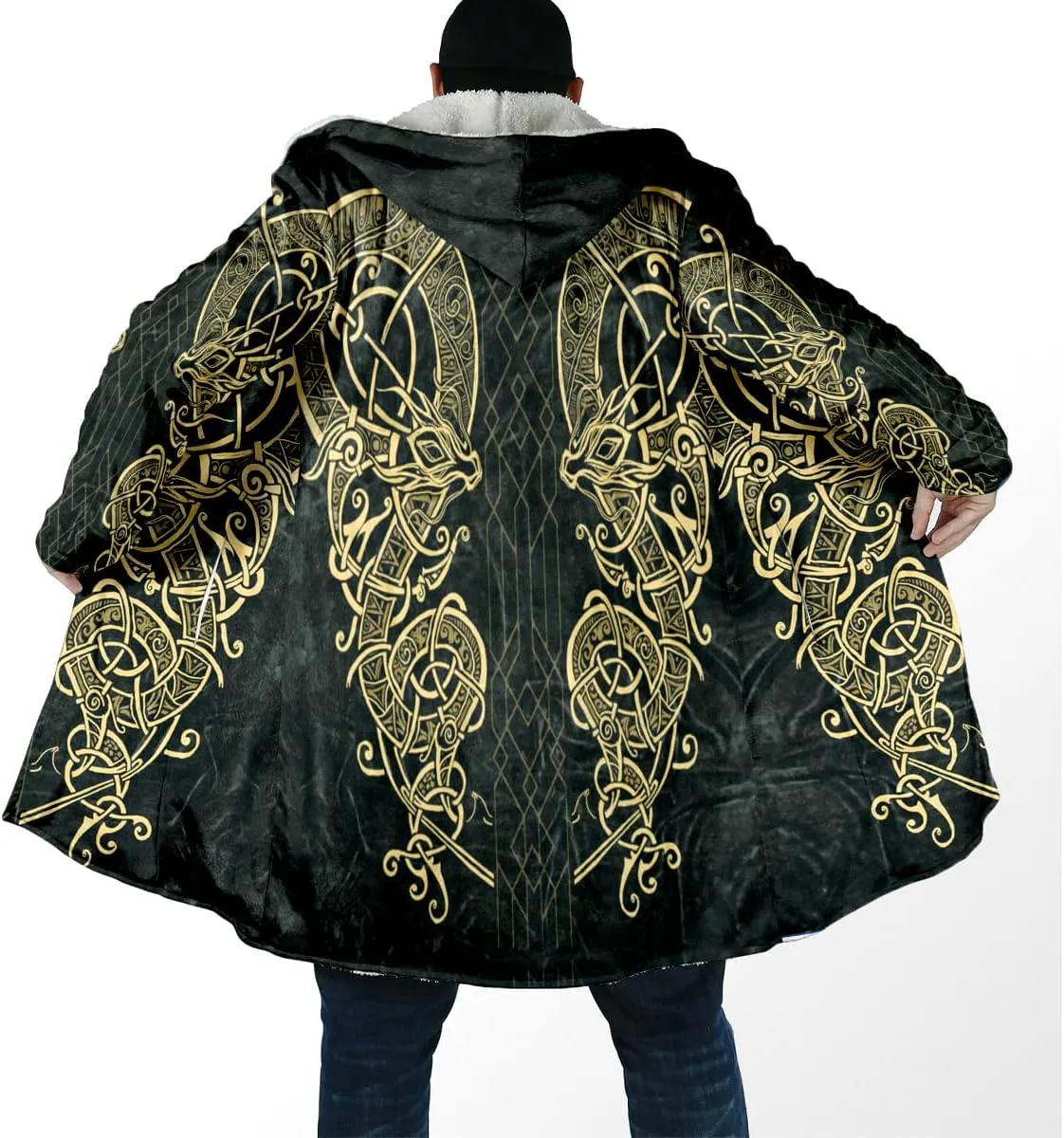 Symbol Tattoo Raven Odin Viking Overcoat 3D All Over Print Thick Warm Hooded Cloak Men Windproof Fleece Jacket