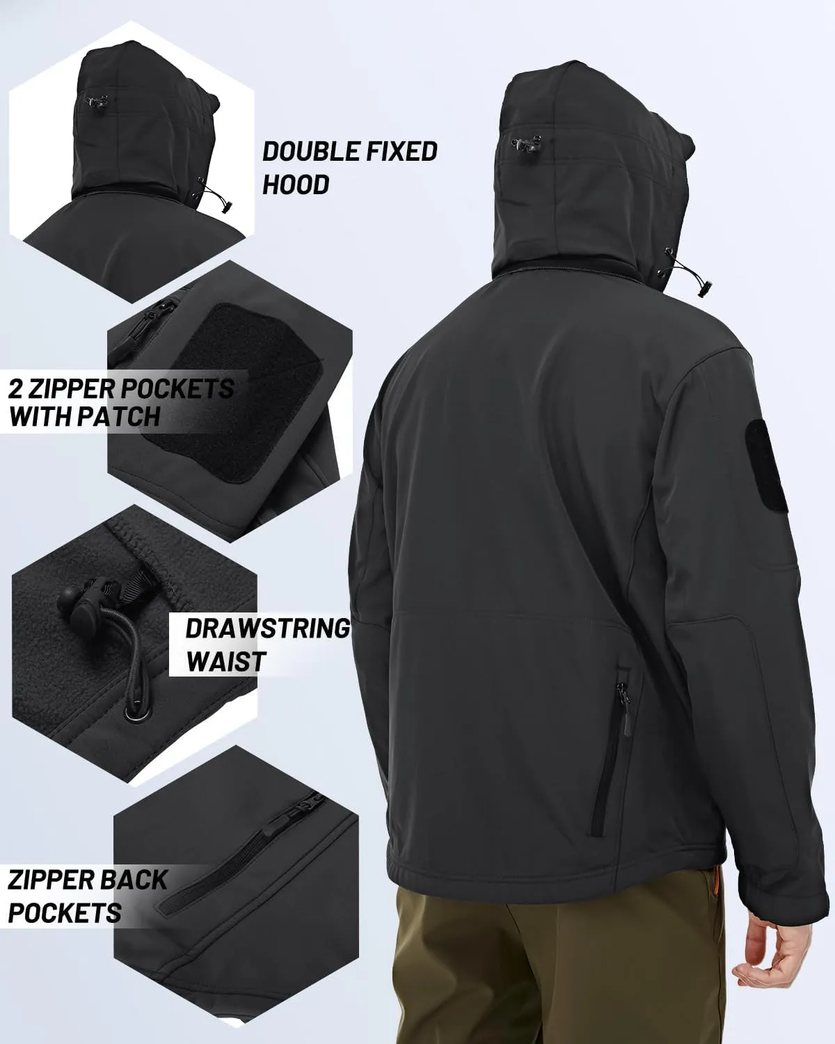 TACVASEN Men's Fleece Lined Tactical Jacket Waterproof Military Hoodie Winter Softshell Jacket Rain Coat Warm Hiking Hunting