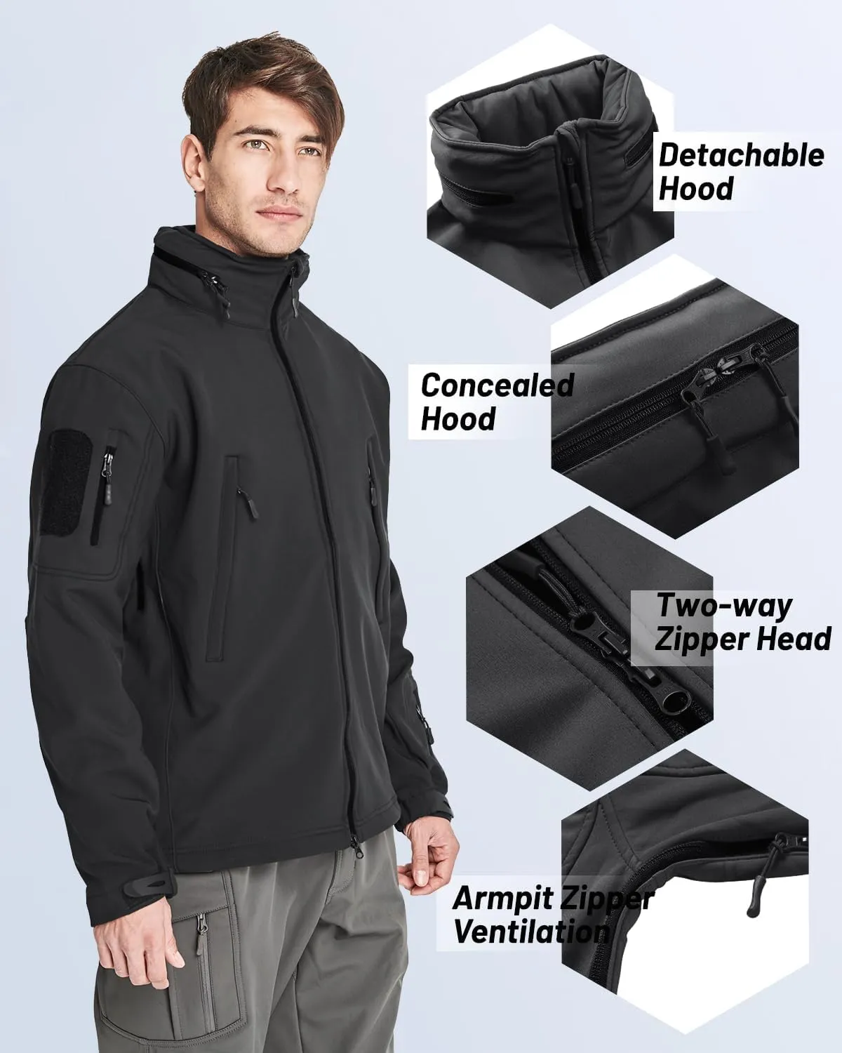 TACVASEN Men's Fleece Lined Tactical Jacket Waterproof Military Hoodie Winter Softshell Jacket Rain Coat Warm Hiking Hunting