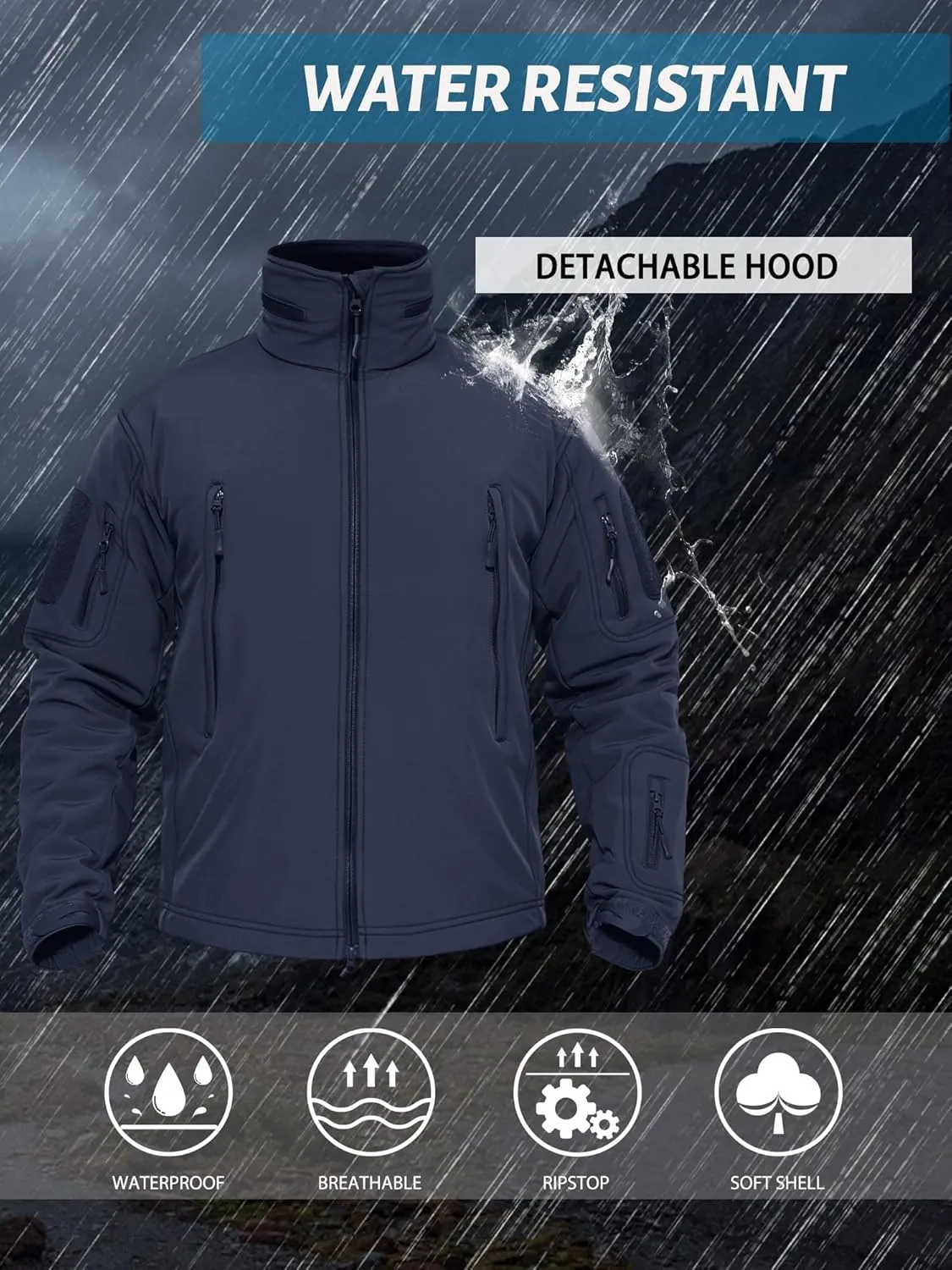 TACVASEN Men's Fleece Lined Tactical Jacket Waterproof Military Hoodie Winter Softshell Jacket Rain Coat Warm Hiking Hunting