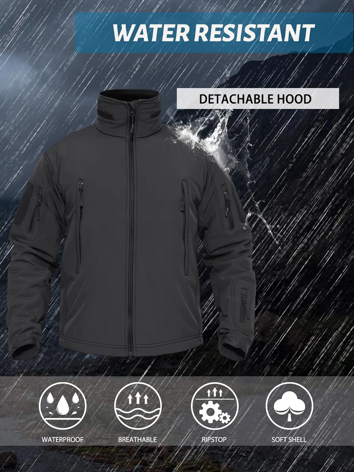 TACVASEN Men's Fleece Lined Tactical Jacket Waterproof Military Hoodie Winter Softshell Jacket Rain Coat Warm Hiking Hunting