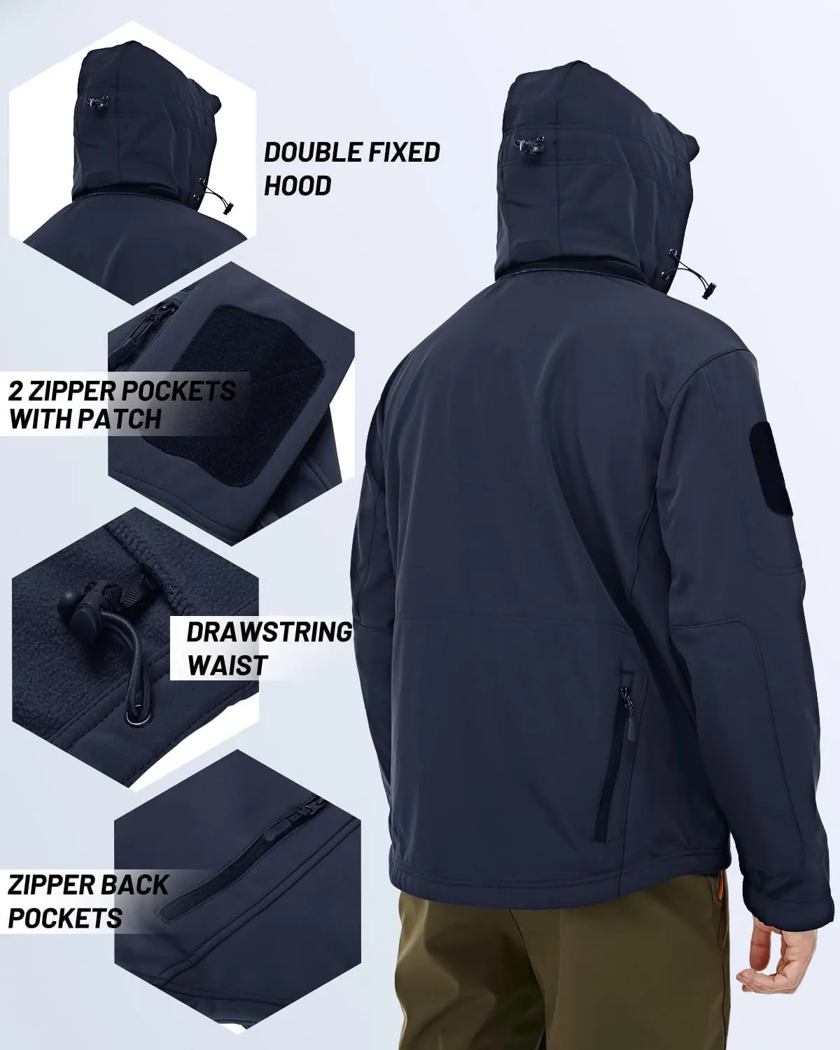 TACVASEN Men's Fleece Lined Tactical Jacket Waterproof Military Hoodie Winter Softshell Jacket Rain Coat Warm Hiking Hunting