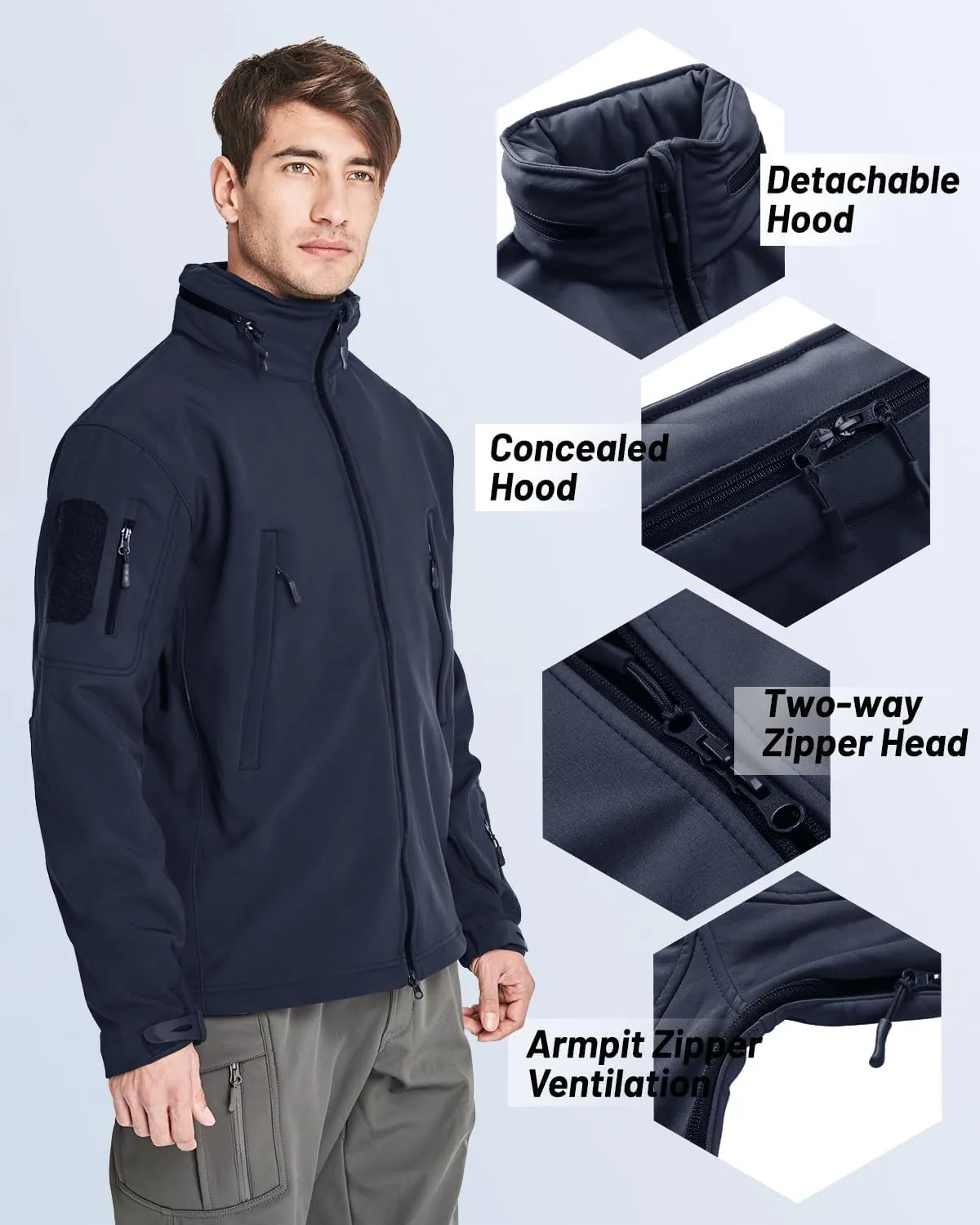 TACVASEN Men's Fleece Lined Tactical Jacket Waterproof Military Hoodie Winter Softshell Jacket Rain Coat Warm Hiking Hunting