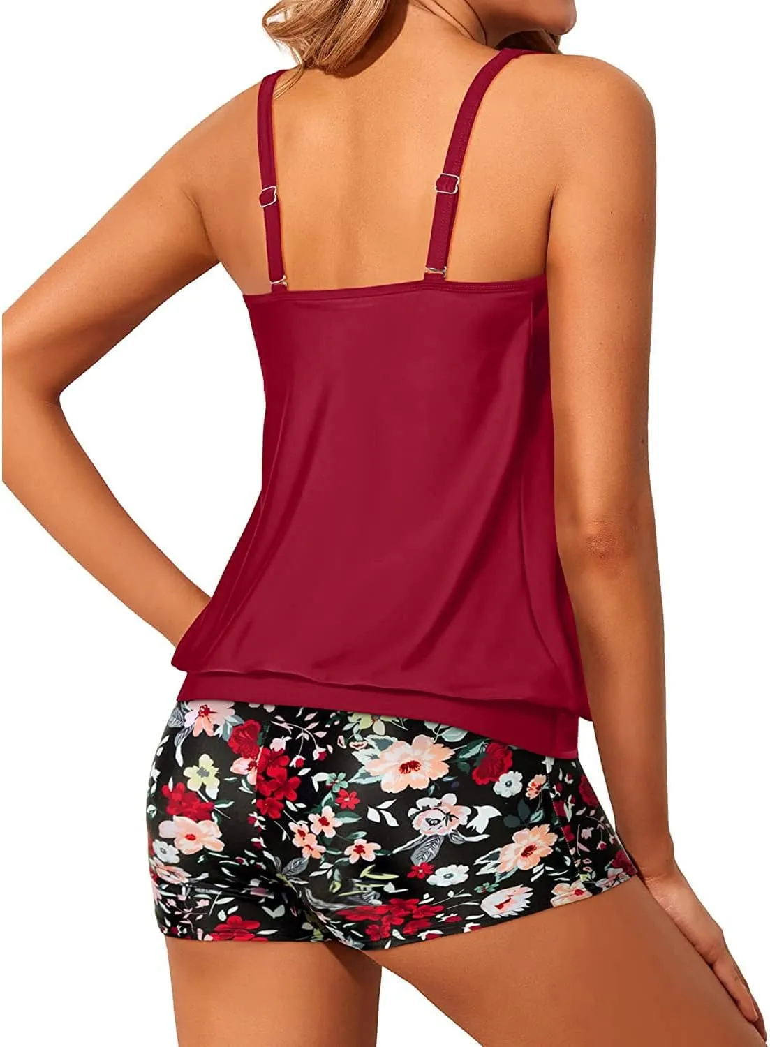 Tempt Me Women Two Piece Tankini Swimsuits Blouson Modest Swim Top Boyshort Bathing Suits