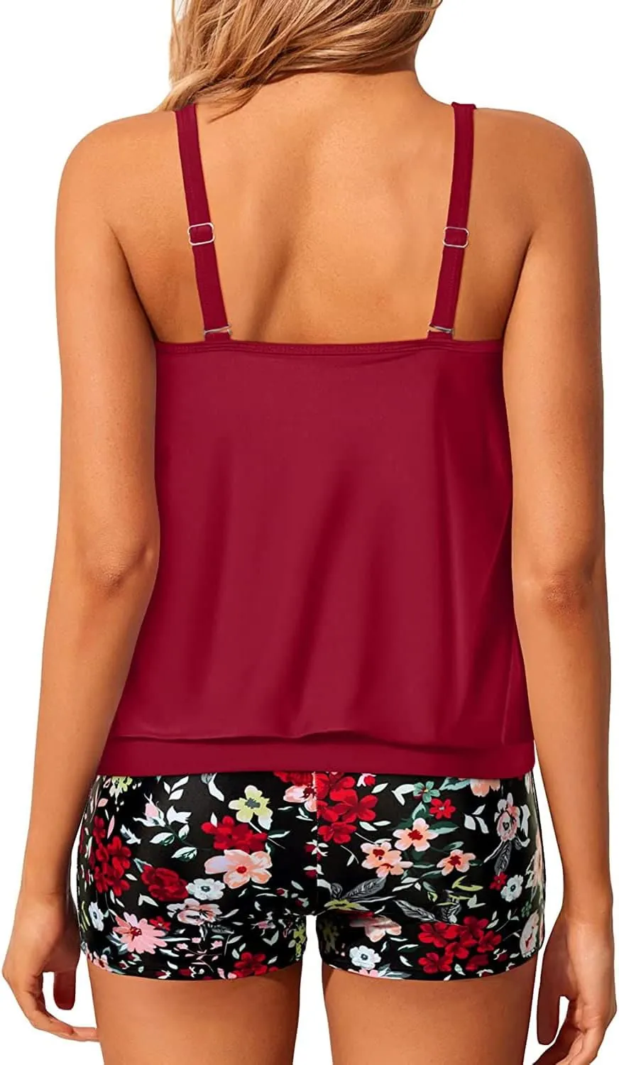 Tempt Me Women Two Piece Tankini Swimsuits Blouson Modest Swim Top Boyshort Bathing Suits