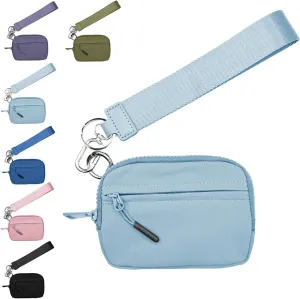 The Iris' Wallet 2nd Gen,Zippered Card Case With Id Window/Hand strapIris Pouch,Women's Wristlet Handbags (Light blue)