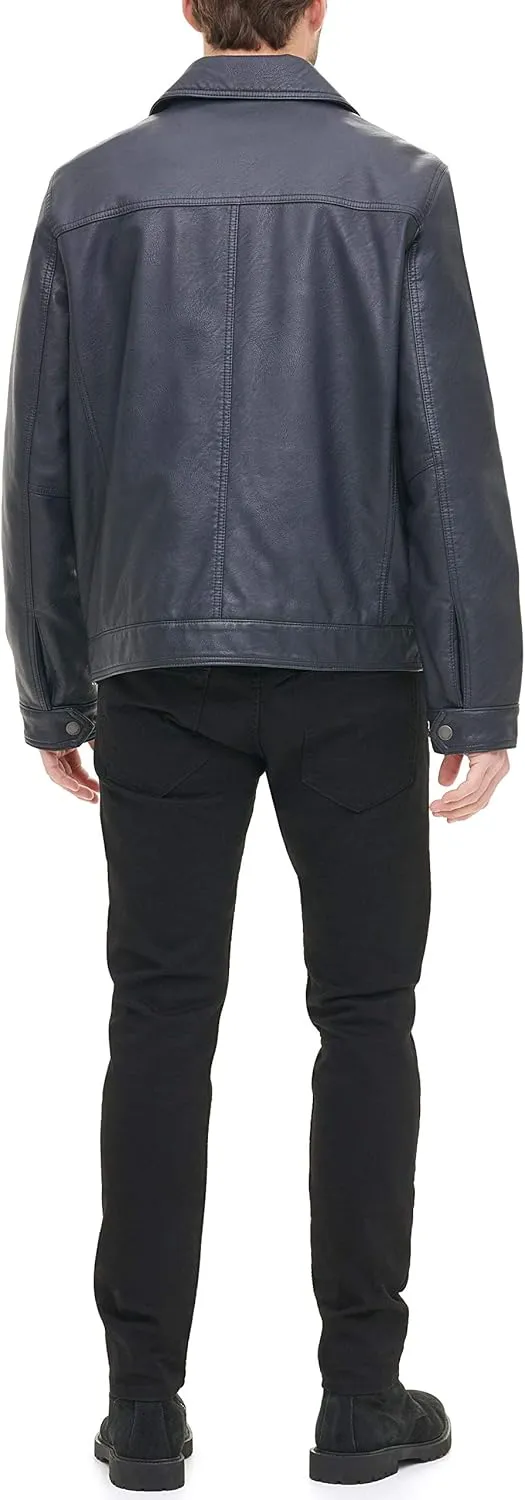 Tommy Hilfiger Men's Classic Faux Leather Laydown Collar Jacket