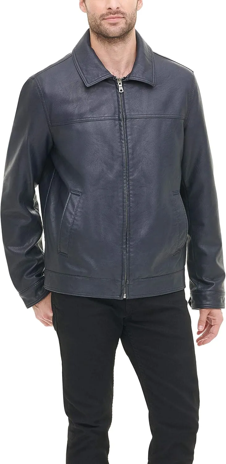 Tommy Hilfiger Men's Classic Faux Leather Laydown Collar Jacket