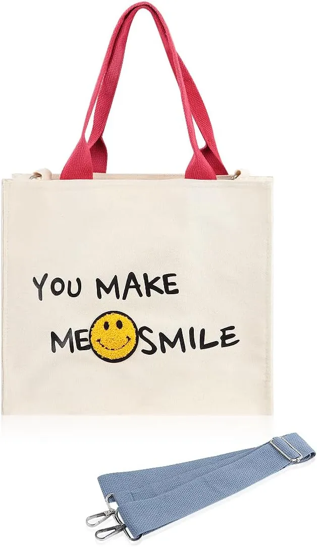 Tote Bag for Women Canvas Structured Purse - Cute Small Shoulder Crossbody Strap Casual Fabric Stripe Handbag