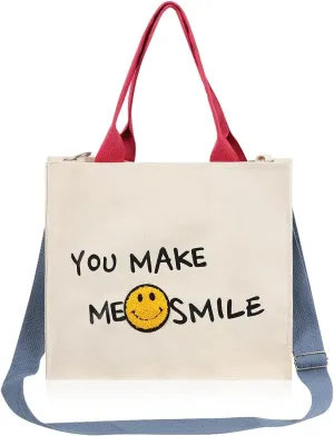 Tote Bag for Women Canvas Structured Purse - Cute Small Shoulder Crossbody Strap Casual Fabric Stripe Handbag