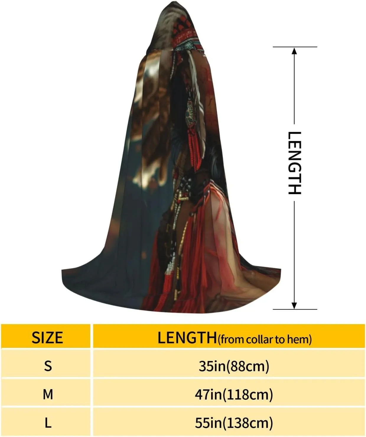 Unisex Hooded Robe Cloak, native american - Adults' Lightweight Cloak for Halloween Cosplay Costumes -