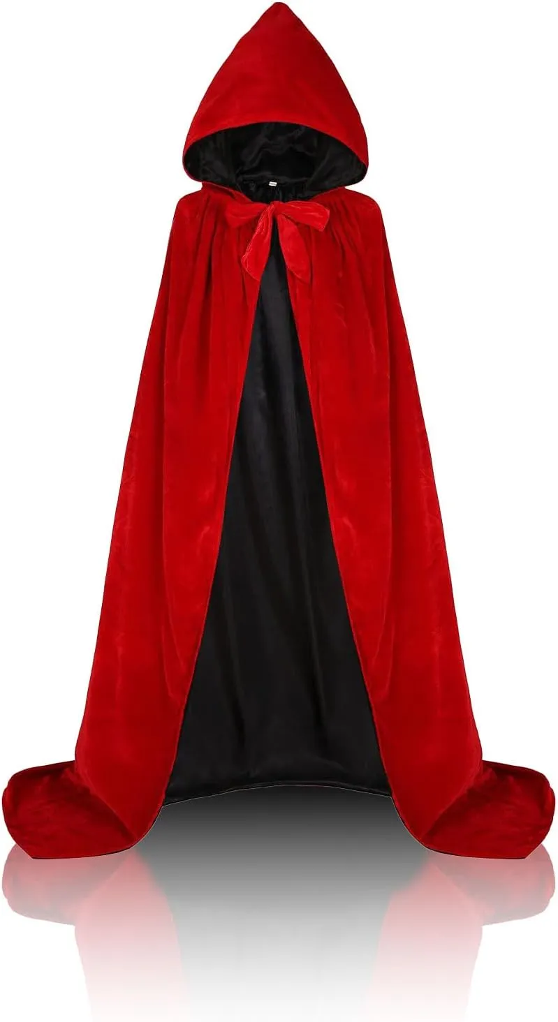 Velvet Hooded Cloak - Medieval Renaissance Wedding Cape with Satin Lining, Floor-Length Winter Cloak