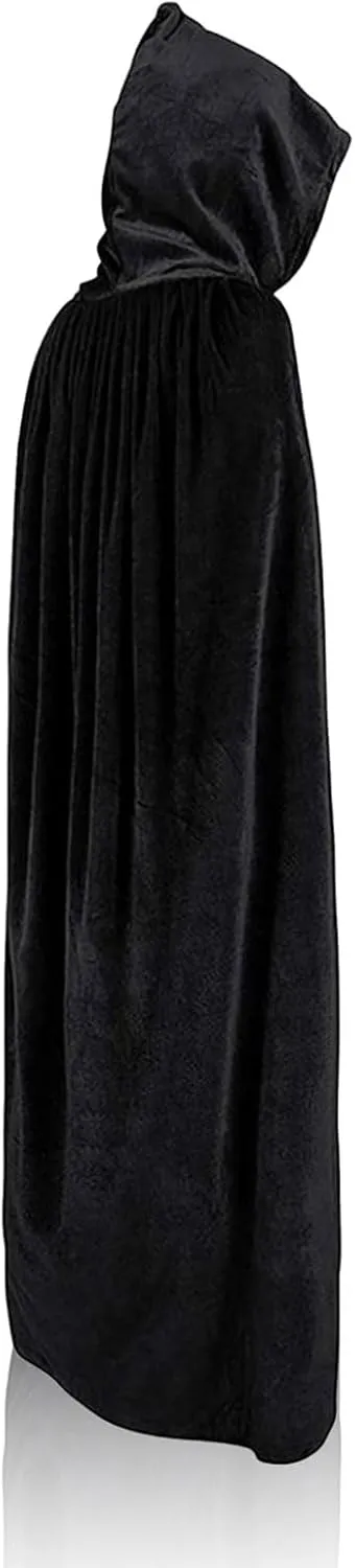 Velvet Hooded Cloak - Medieval Renaissance Wedding Cape with Satin Lining, Floor-Length Winter Cloak