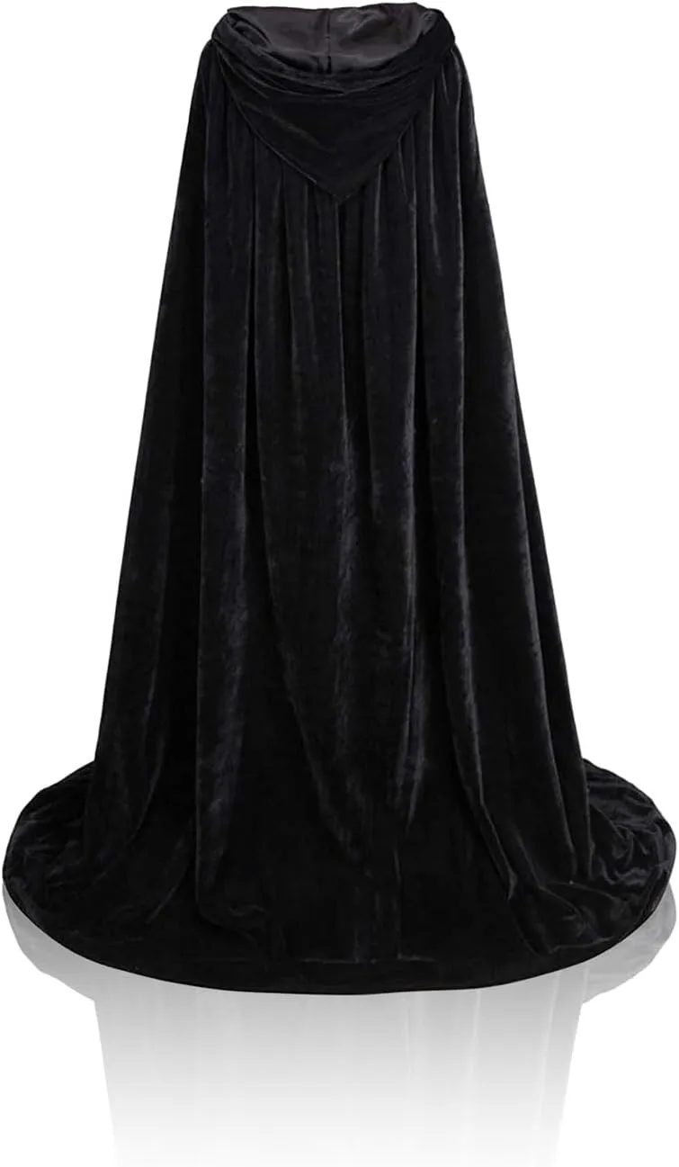 Velvet Hooded Cloak - Medieval Renaissance Wedding Cape with Satin Lining, Floor-Length Winter Cloak