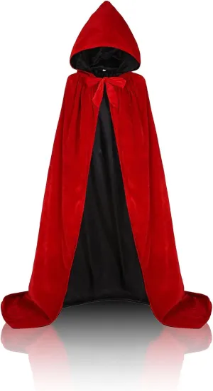 Velvet Hooded Cloak - Medieval Renaissance Wedding Cape with Satin Lining, Floor-Length Winter Cloak