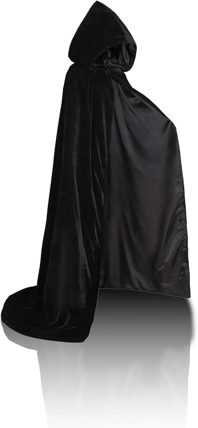 Velvet Hooded Cloak - Medieval Renaissance Wedding Cape with Satin Lining, Floor-Length Winter Cloak