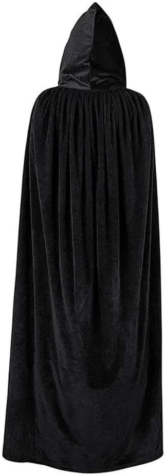 Velvet Hooded Cloak - Medieval Renaissance Wedding Cape with Satin Lining, Floor-Length Winter Cloak