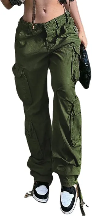 Viatabuna Women's High Rise Straight Leg Y2K Streetwear Cargo Pants Baggy Boyfriend Pants with Pocket