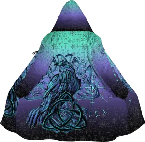Viking Mens Trench Coat Mid Length Winter Fluffy Thick Harajuku Cardigan Jacket 3D Print Ravens of Midgard Sherpa Coat