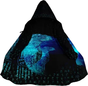 Viking Mens Trench Coat Mid Length Winter Fluffy Thick Harajuku Cardigan Jacket 3D Print Ravens of Midgard Sherpa Coat