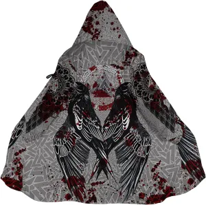 Viking Mens Trench Coat Mid Length Winter Fluffy Thick Harajuku Cardigan Jacket 3D Print Ravens of Midgard Sherpa Coat
