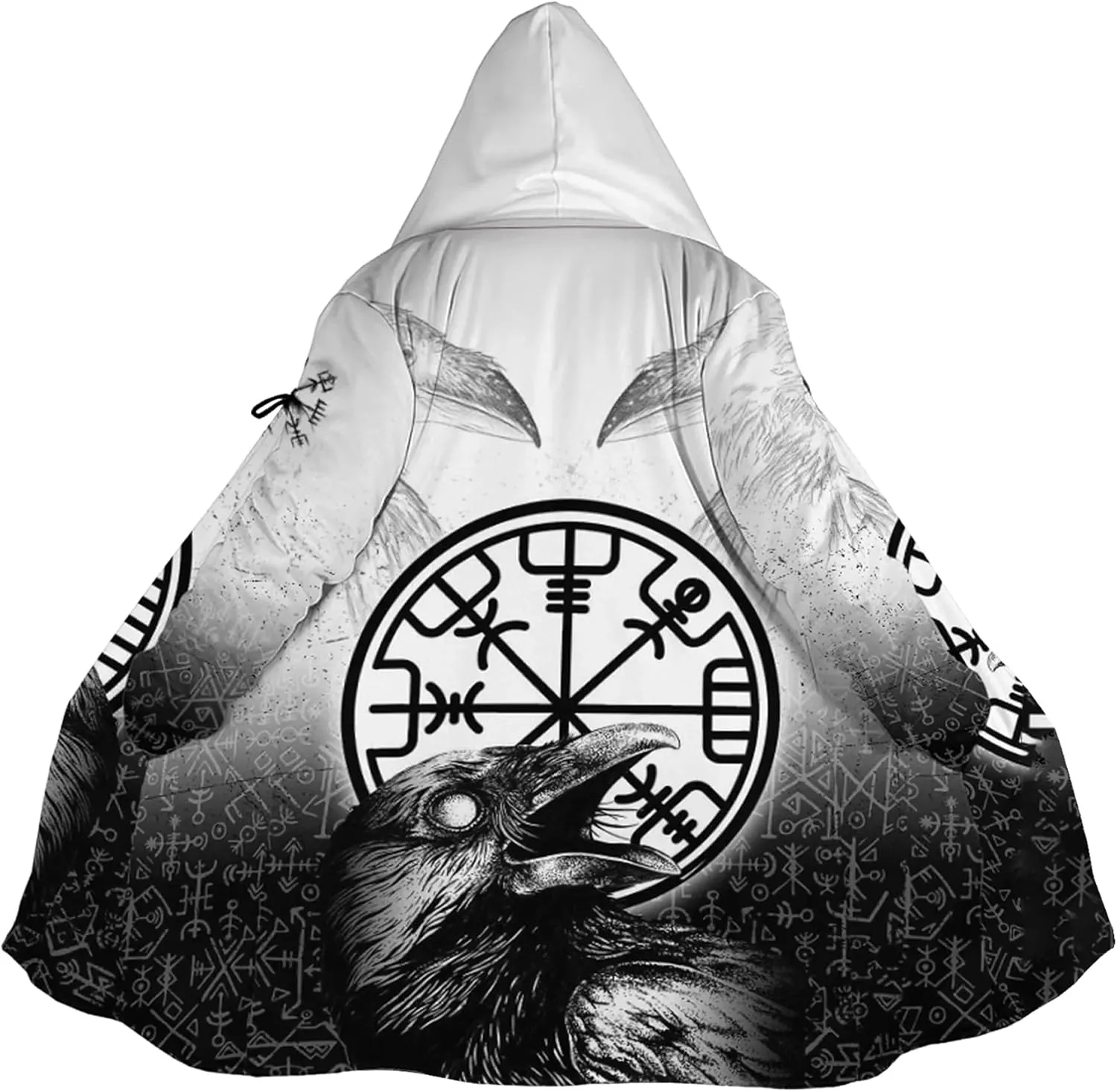 Viking Mens Trench Coat Mid Length Winter Fluffy Thick Harajuku Cardigan Jacket 3D Print Ravens of Midgard Sherpa Coat