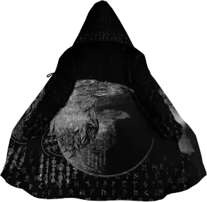 Viking Mens Trench Coat Mid Length Winter Fluffy Thick Harajuku Cardigan Jacket 3D Print Ravens of Midgard Sherpa Coat