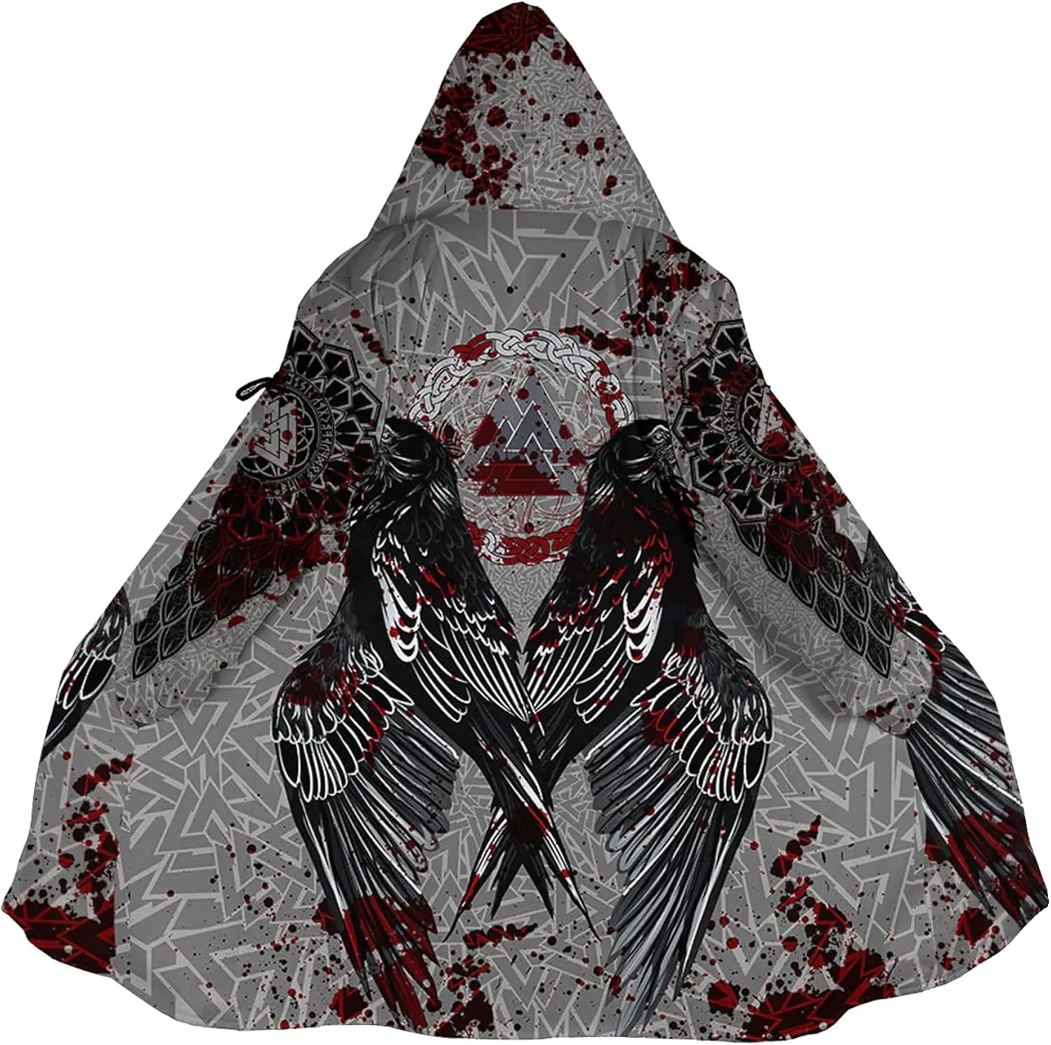 Viking Mens Trench Coat Mid Length Winter Fluffy Thick Harajuku Cardigan Jacket 3D Print Ravens of Midgard Sherpa Coat