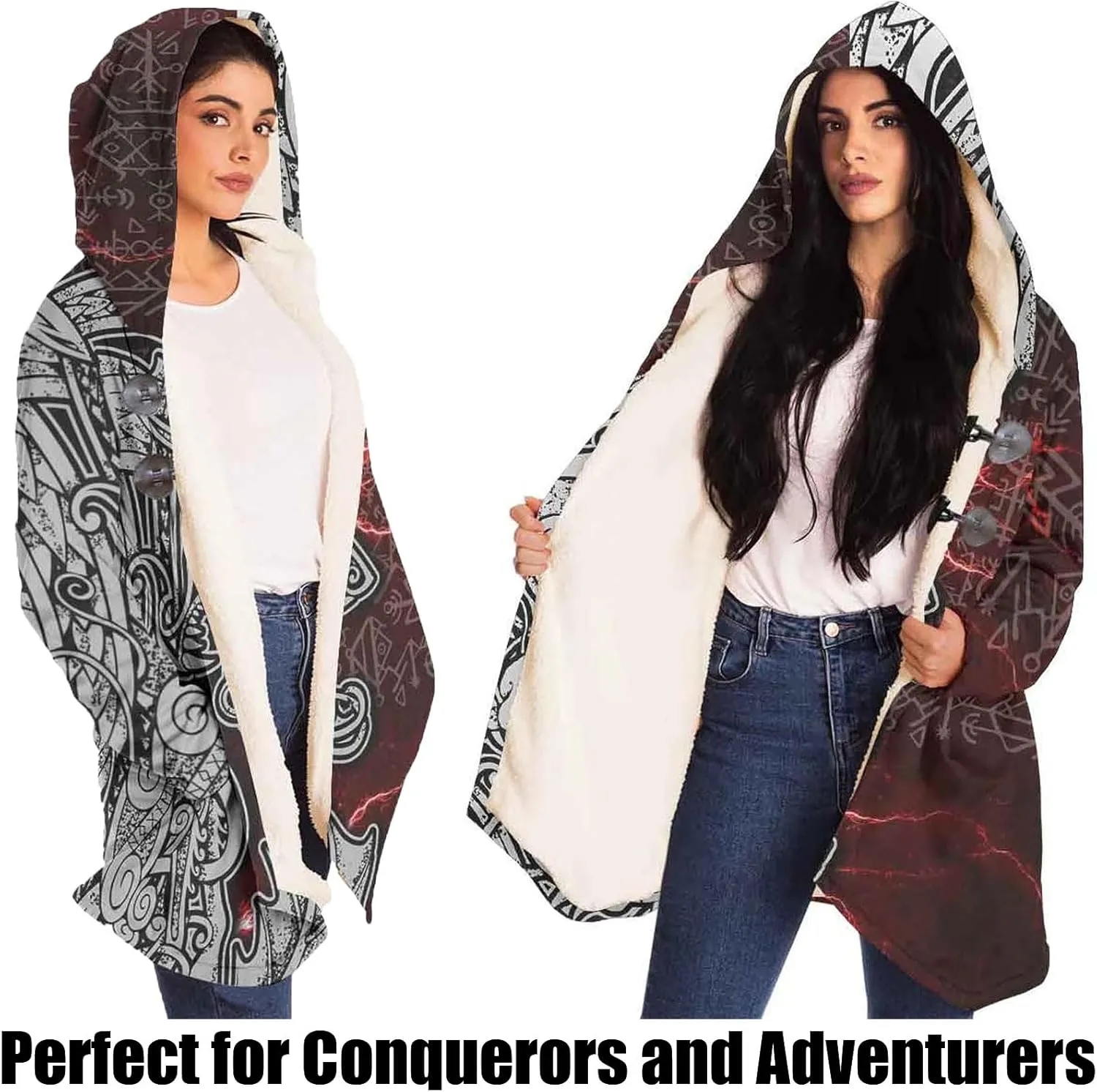 Vikings Dragon Amulet Unisex Cloak with Hood Norse Mythology Winter Warm Cashmere Coat Pagan Jacket Viking Gifts for Men