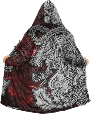 Vikings Dragon Amulet Unisex Cloak with Hood Norse Mythology Winter Warm Cashmere Coat Pagan Jacket Viking Gifts for Men