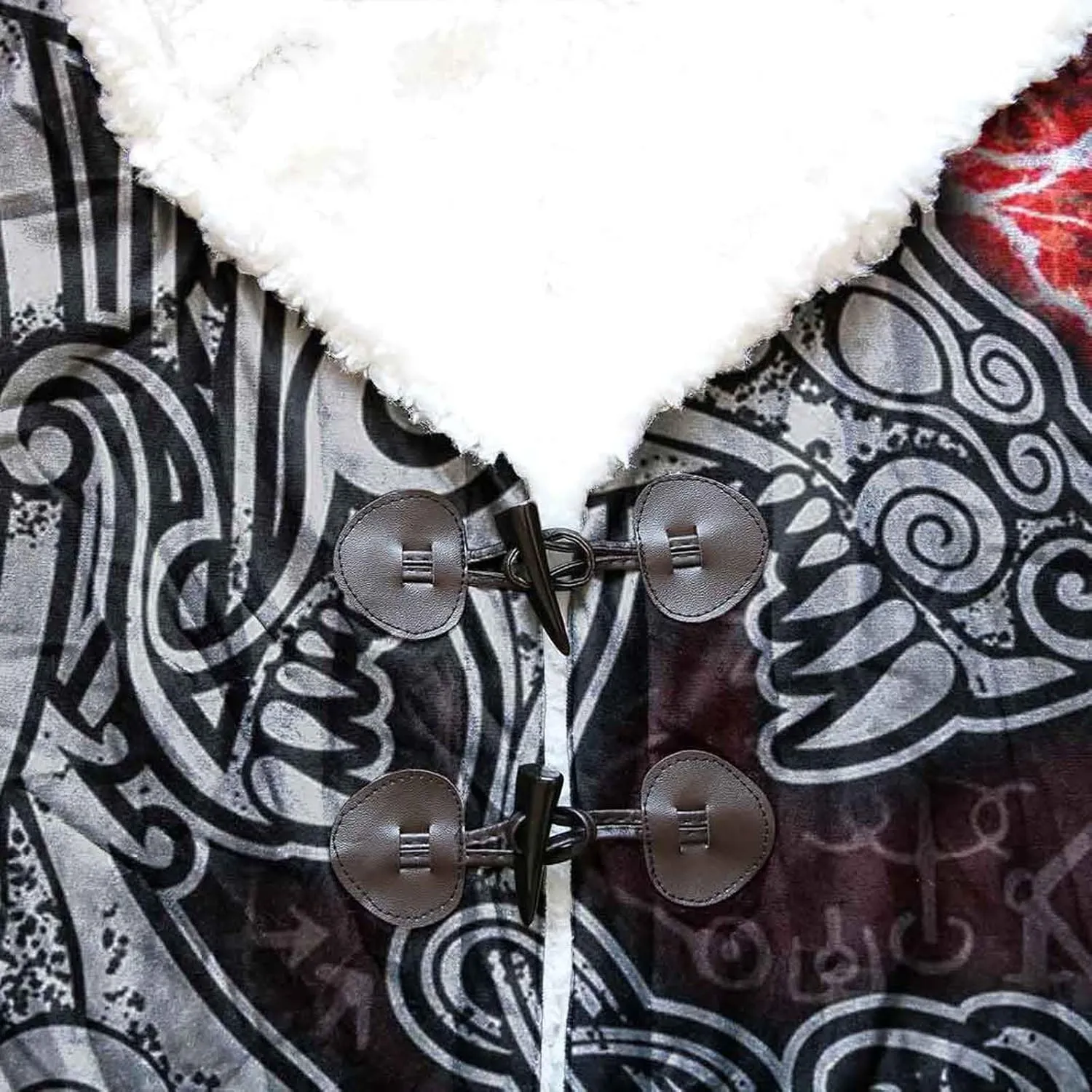 Vikings Dragon Amulet Unisex Cloak with Hood Norse Mythology Winter Warm Cashmere Coat Pagan Jacket Viking Gifts for Men