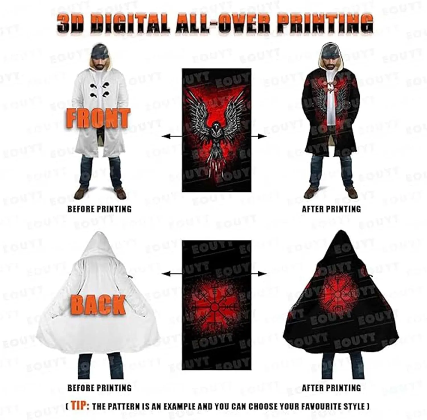 Vikings Dragon Amulet Unisex Cloak with Hood Norse Mythology Winter Warm Cashmere Coat Pagan Jacket Viking Gifts for Men
