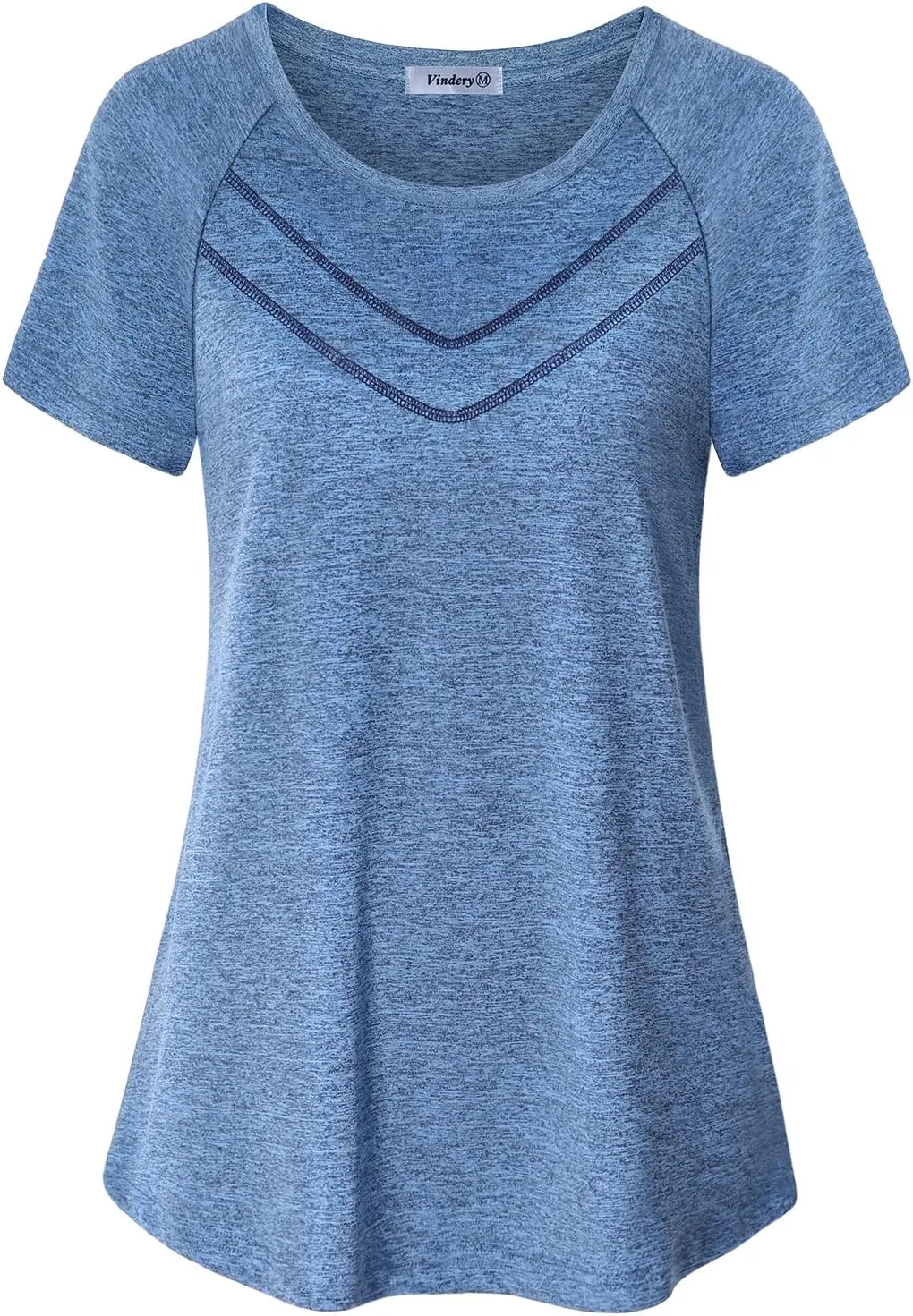 Vindery Women Quick-Dry Line Decor Front Yoga Workout Shirts Athletic Gym Loose Fit Tops