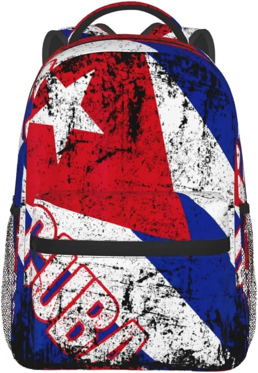 Vintage Cuba Flag Backpack Casual Pack Bag Laptop Backpack With Side Pocket Front Zipper Pocket Bookpack Travel Daypack Picnic Rucksack