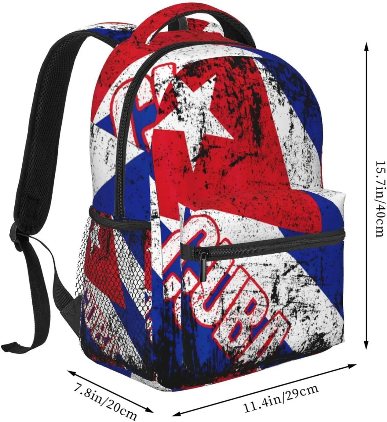 Vintage Cuba Flag Backpack Casual Pack Bag Laptop Backpack With Side Pocket Front Zipper Pocket Bookpack Travel Daypack Picnic Rucksack