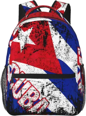 Vintage Cuba Flag Backpack Casual Pack Bag Laptop Backpack With Side Pocket Front Zipper Pocket Bookpack Travel Daypack Picnic Rucksack