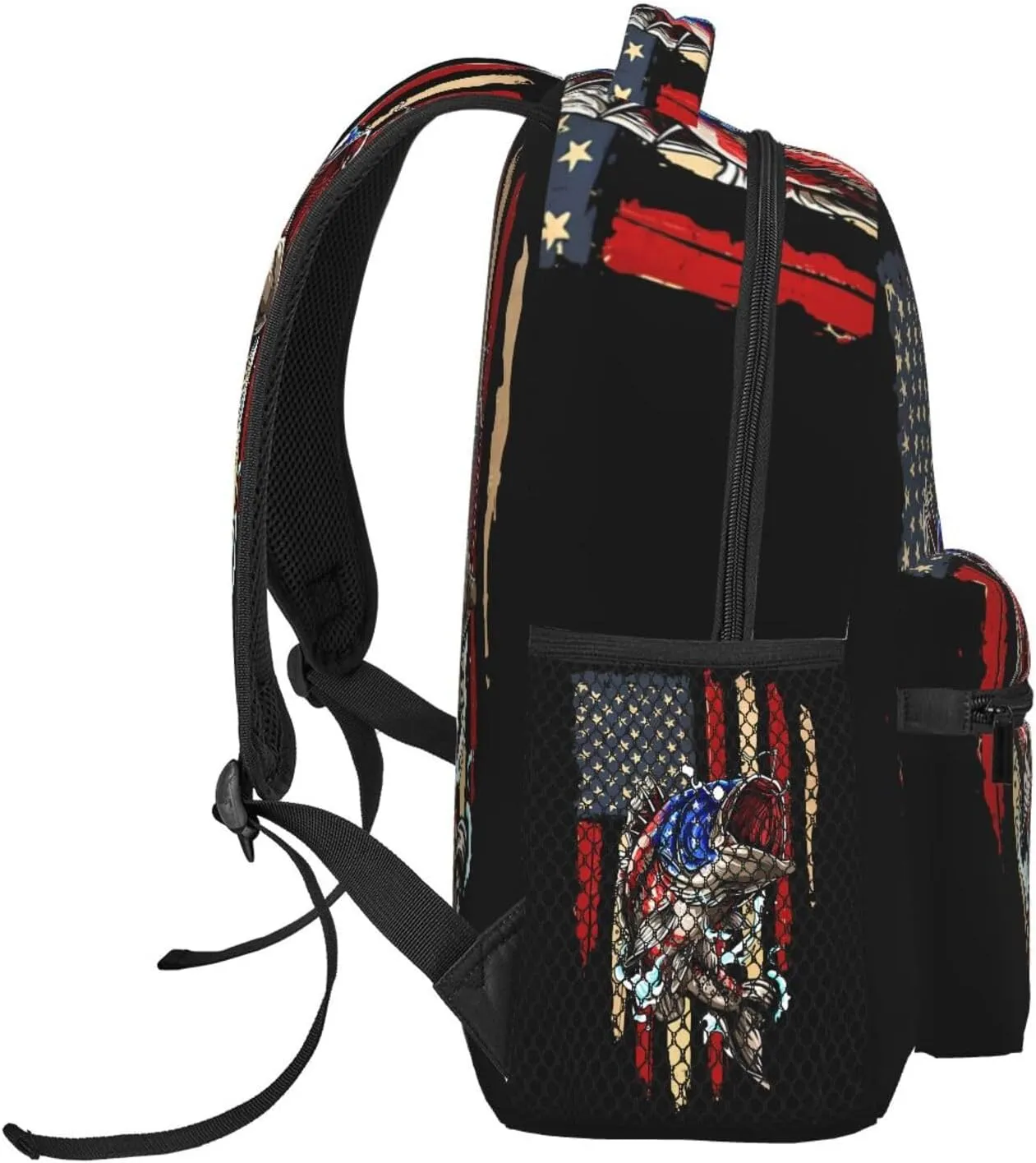 Vintage Fishing American Flag Bass Fishing Fisher Backpack Casual Pack Bag Laptop Backpack With Side Pocket Front Zipper Pocket Bookpack Travel Daypack Picnic Rucksack
