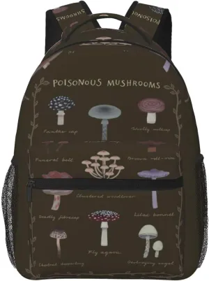 Vintage Mushrooms Backpack Casual Pack Bag Laptop Backpack With Side Pocket Front Zipper Pocket Bookpack Travel Daypack Picnic Rucksack