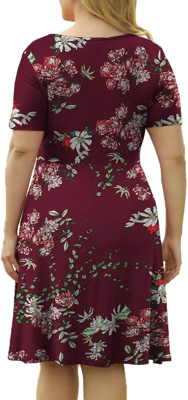 VOIANLIMO Womens Summer Plus Size Short Sleeve Button Down Causal Dress